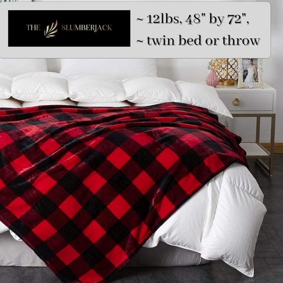 Slumberjack Buffalo Check Plaid, & Ultra Soft White Sherpa Fleece Weighted Throw - Picture 2 of 4